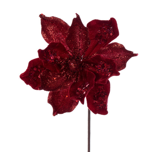 Vickerman 15" Artificial Red Deluxe Magnolia Christmas Stem 8" Flower 6 per bag