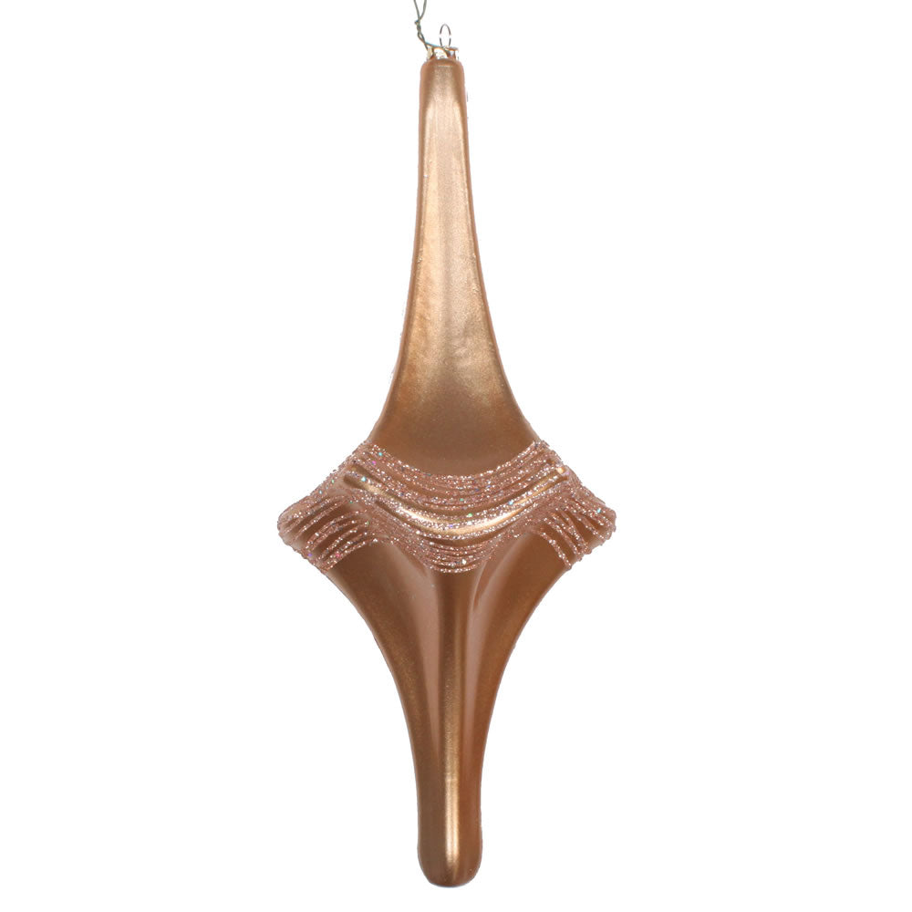 Vickerman 12" Café Latte Candy Glitter Drop Ornament. This ornament is the perfect addition to any holiday decorating project. Each ornament features a drilled cap with threaded wire for easy decorating.