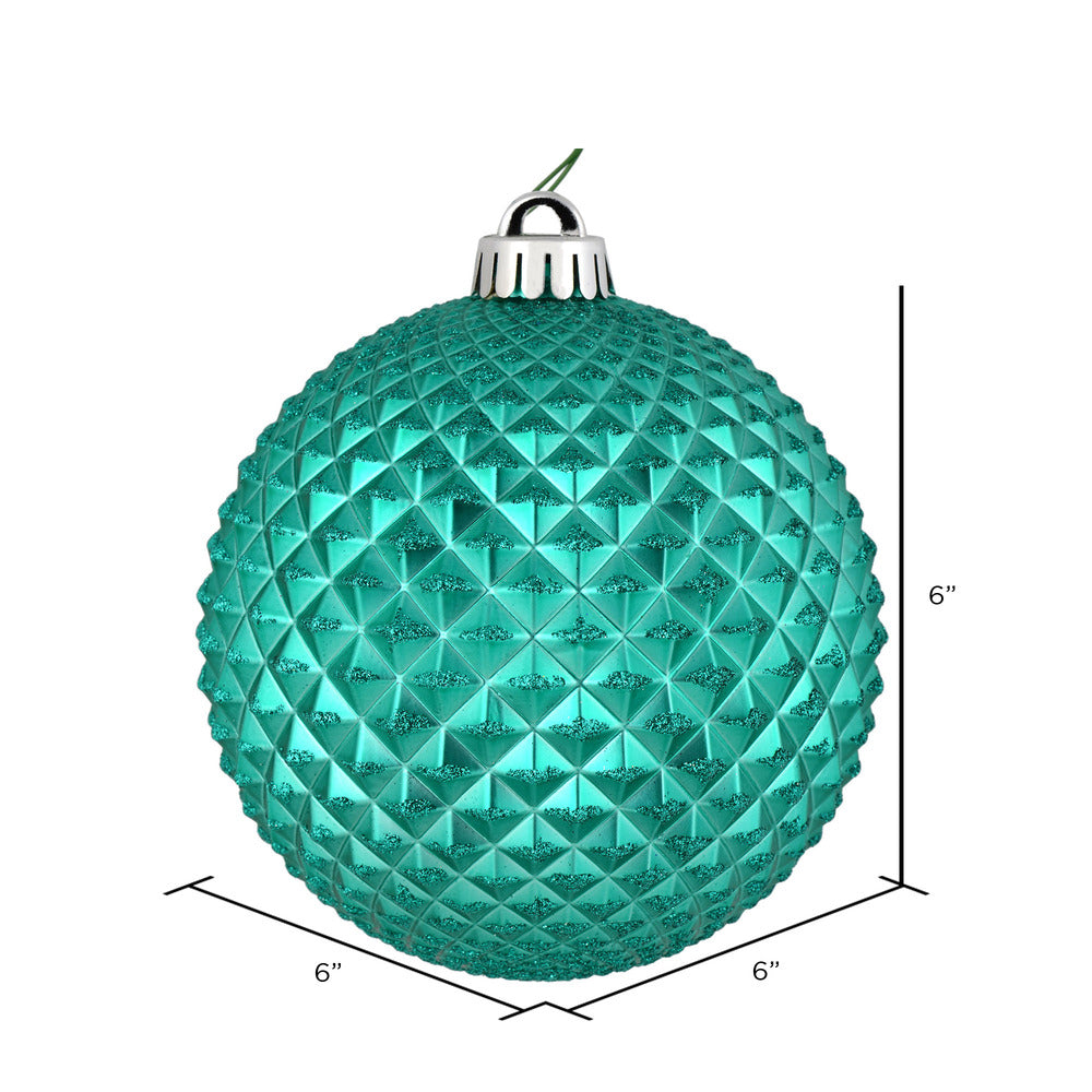 Vickerman 6" Teal Durian Glitter Ball Ornament 4 per Bag