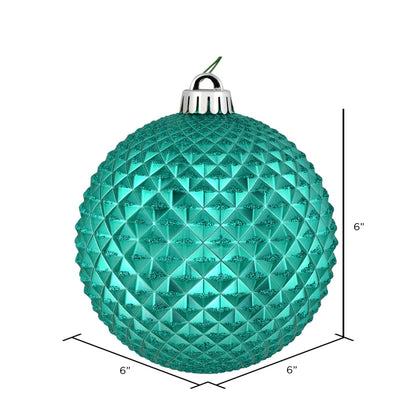 Vickerman 6" Teal Durian Glitter Ball Ornament 4 per Bag