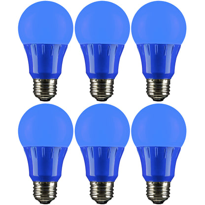 SUNLITE A19/3W/B/LED/6PK LED Colored A19 3W Light Bulbs with Medium (E26) Base (6 Pack), Blue