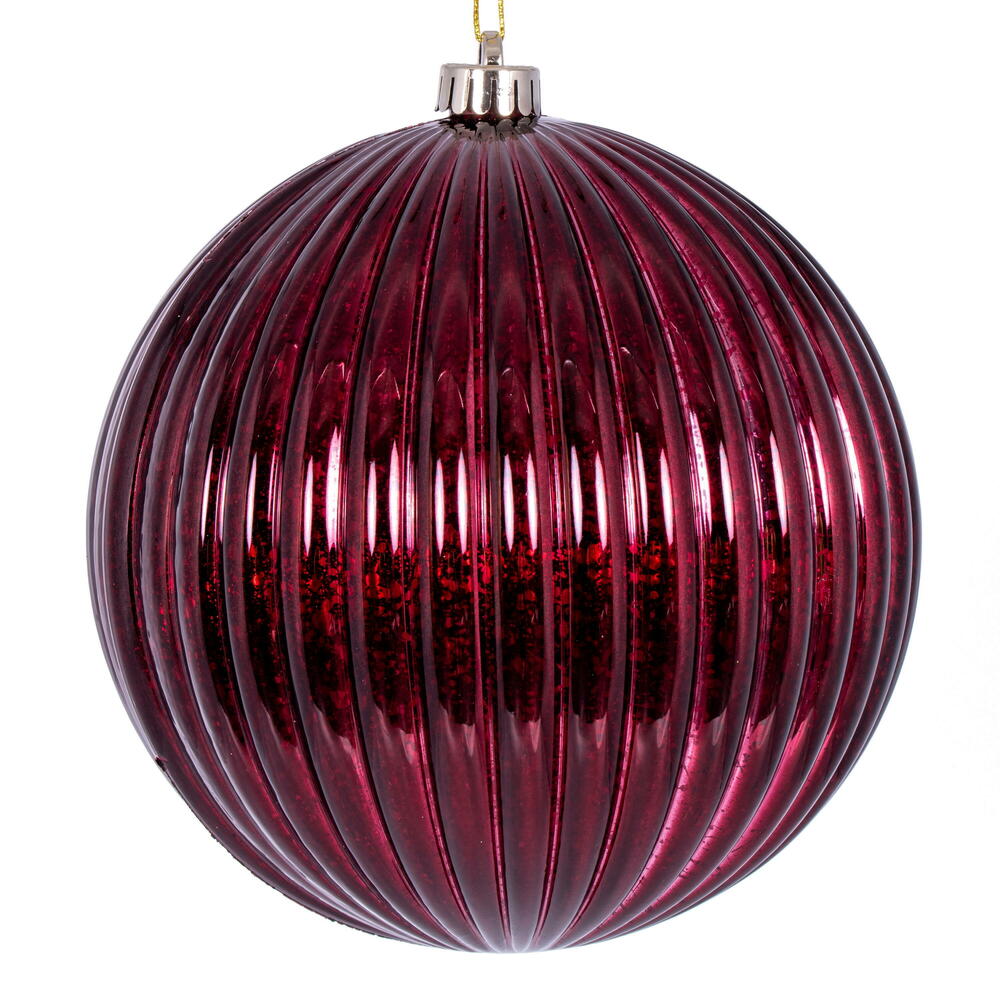 Vickerman 6" Burgundy Shiny Lined Mercury Ball Ornament 4 per bag.