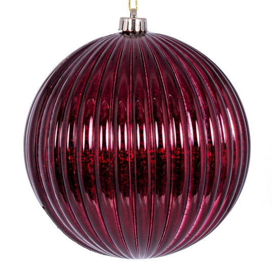 Vickerman 6" Burgundy Shiny Lined Mercury Ball Ornament 4 per bag.