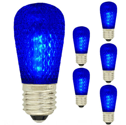 Damar- S14 Colored LED String Light Bulb with Faceted Surface Transparent Blue 0.8W E26 Medium Base 120V Pack of 6- Shatterproof Waterproof Outdoor Indoor Replacement for Home Decorations Christmas
