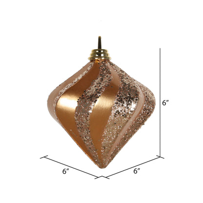 Vickerman 6'' Sand Gold Candy/Glitter Swirl Diamond Christmas Ornament