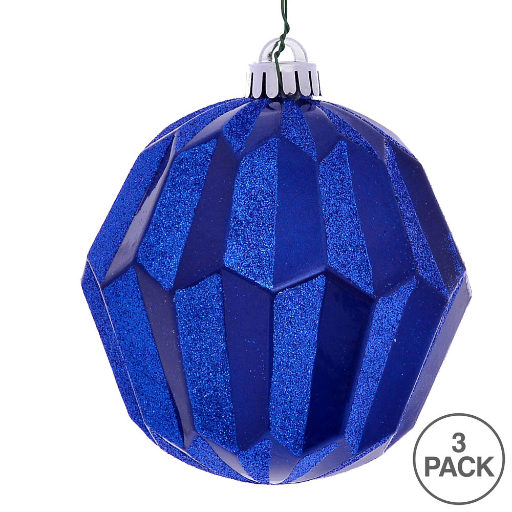 Vickerman 5" Blue Glitter Faceted Ball Ornament 3 per Bag