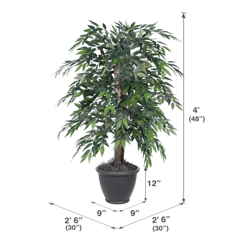 Vickerman 4' Artificial Green Smilax Bush Gray Round Plastic Container.