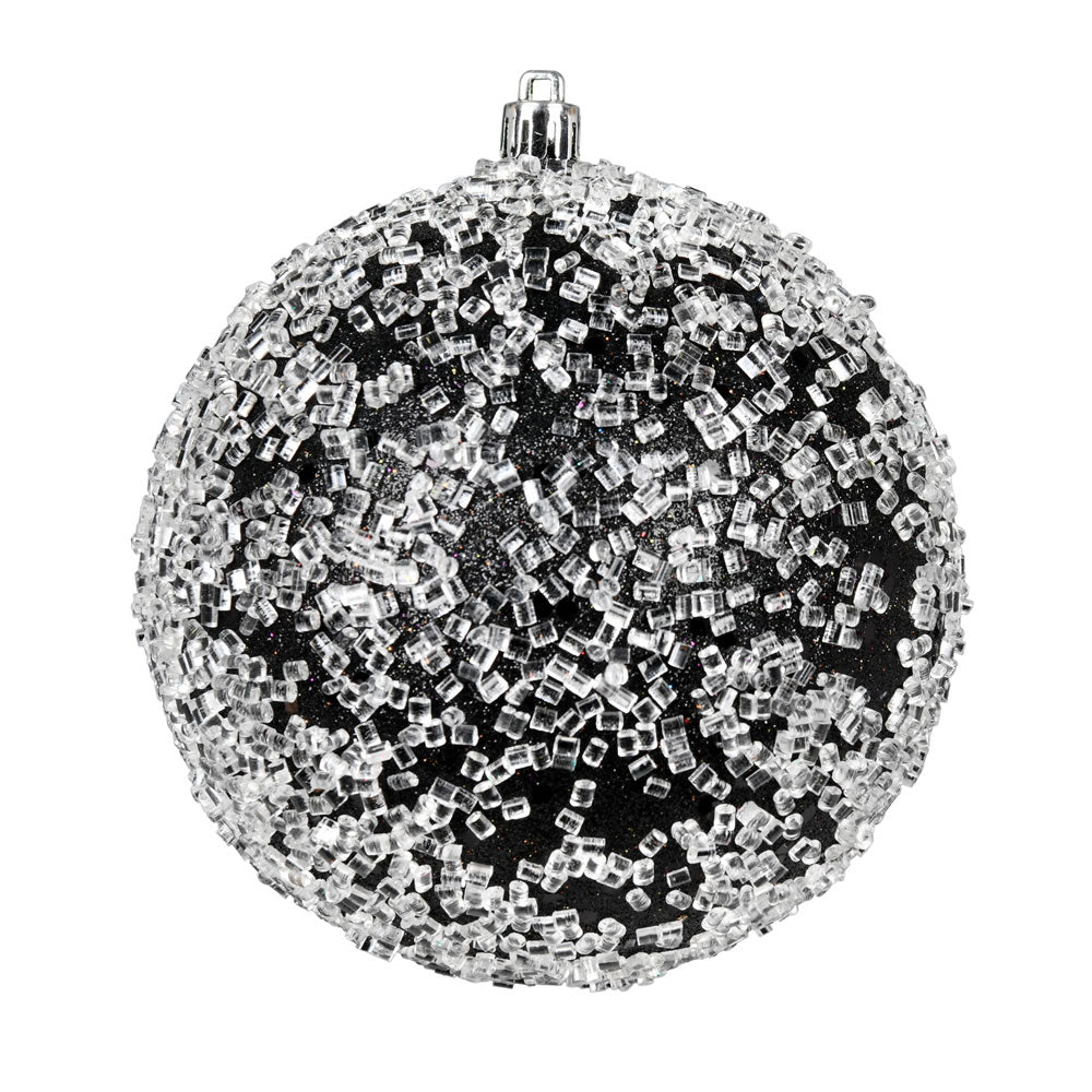 Vickerman 6" Black Glitter Hail Ball Ornament 4 per Bag