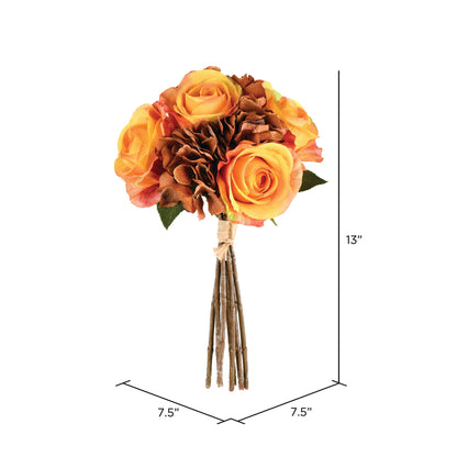 Vickerman 13" Artificial Tan Rose and Hydrangea Bouquet Pack of 2