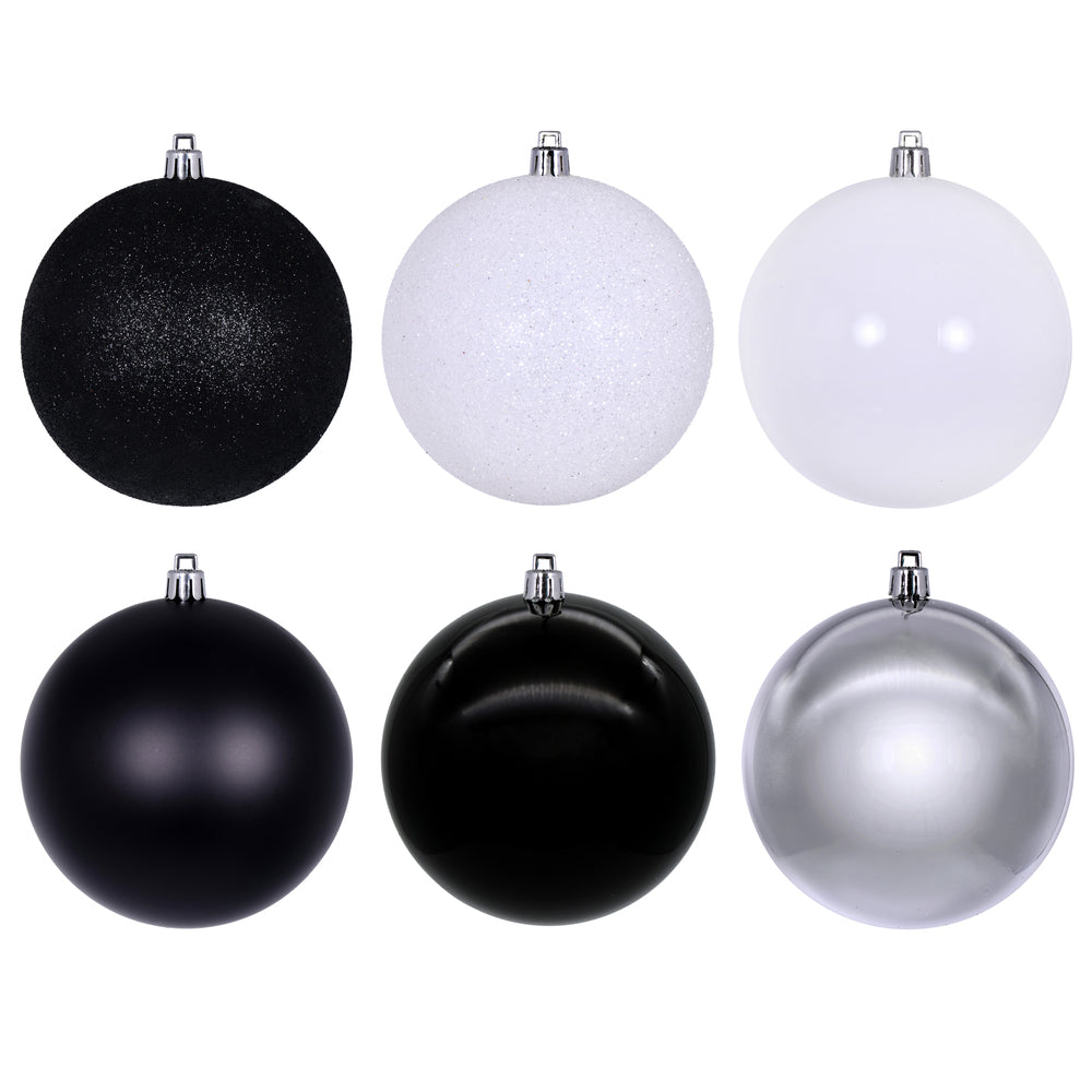 Vickerman 4" Black White and Silver Ornament Assortment 18 per box.