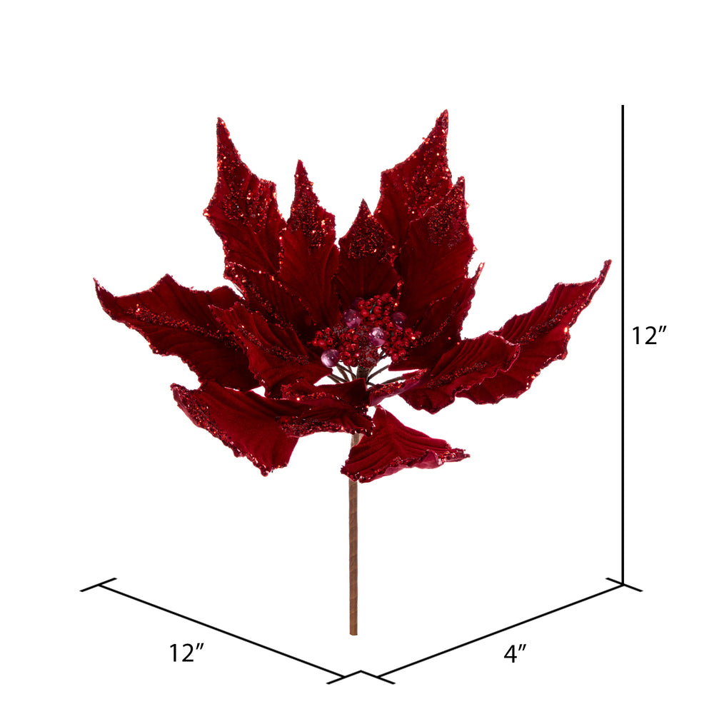 Vickerman 14" Artificial Red Double Sided Velvet Poinsettia Christmas Pick
