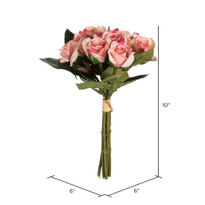 Vickerman 10" Artificial Pink Rose Bouquet Set of 3