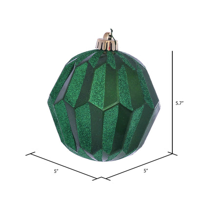 Vickerman 5" Green Glitter Faceted Ball Ornament 3 per Bag
