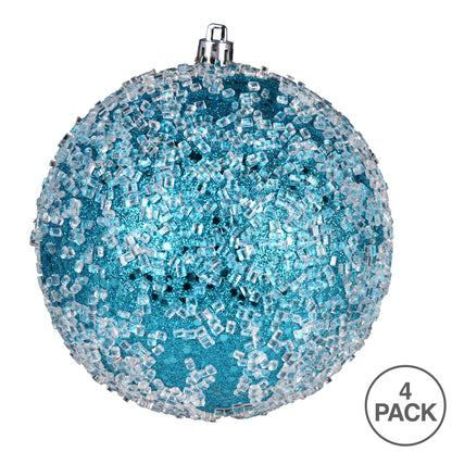 Vickerman 6" Turquoise Glitter Hail Ball Ornament 4 per Bag