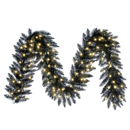Vickerman 9' Black Fir Artificial Christmas Garland Warm White Dura-Lit LED lights.