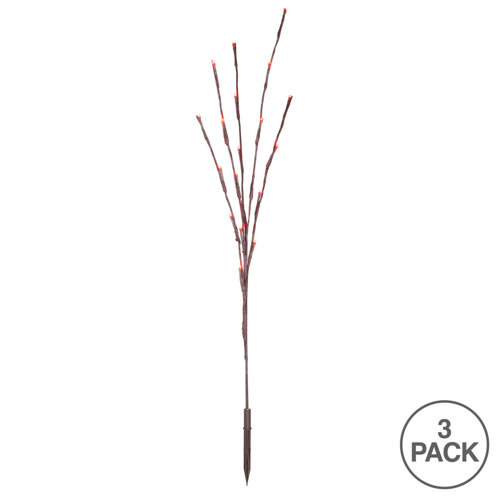 Vickerman 60 Red Wide Angle LED Twig Light Set on Brown Wire Pack of 3