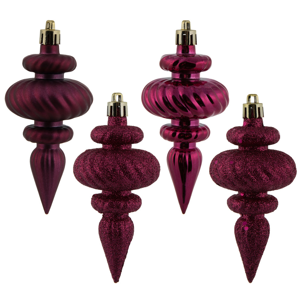 Vickerman 4" Berry Red 4-Finish Finial Ornament 8 per Box