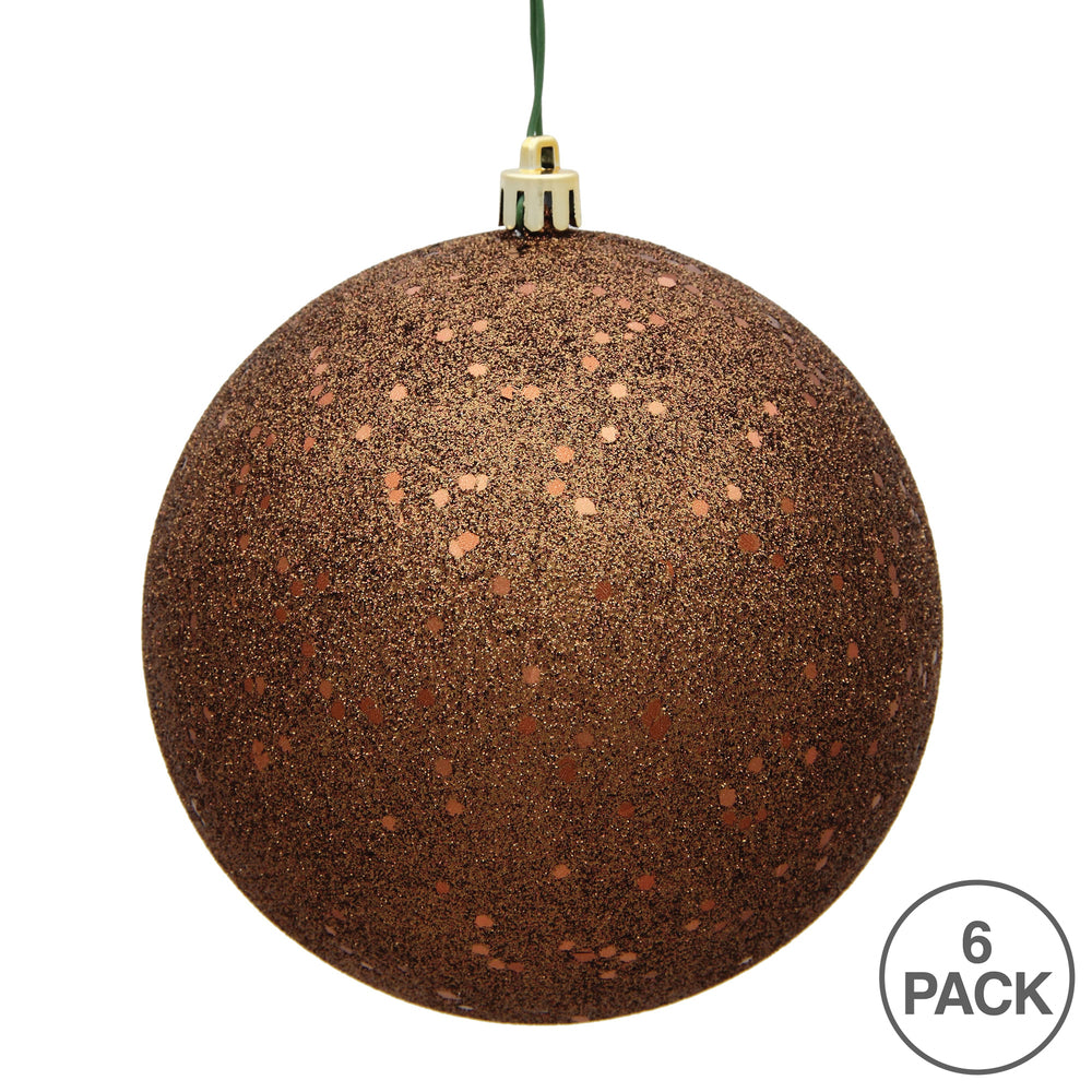 Vickerman 4" Mocha Sequin Ball Ornament 6 per Bag