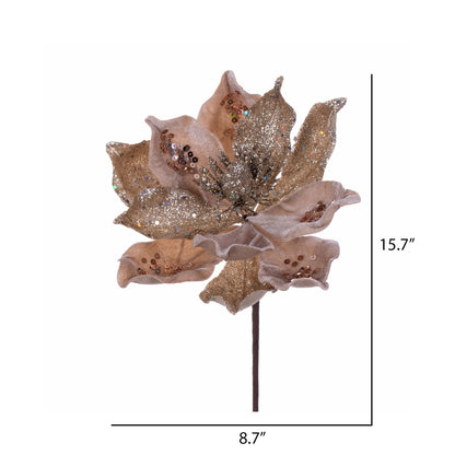Vickerman 15" Artificial Champagne Deluxe Magnolia Christmas Stem 8" Flower 6 per bag