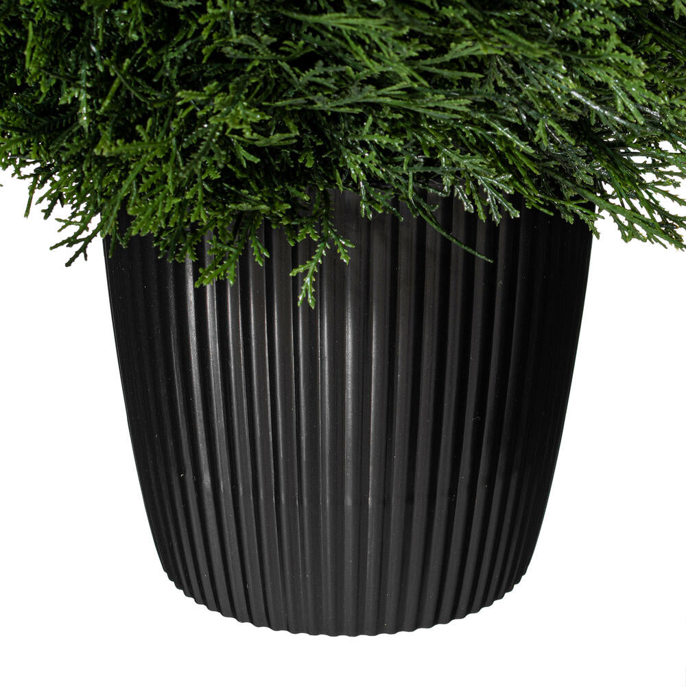 Vickerman 24" Artificial Cedar Teardrop Shaped Bush Black Plastic Pot.