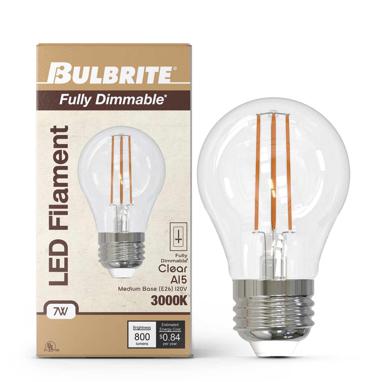 Bulbrite 862058 LED Filament Pack of (4) 7 Watt Dimmable A15 Light Bulb with Clear Glass Finish and Medium (E26) Base - 3000K (Soft White Light), 800 Lumens
