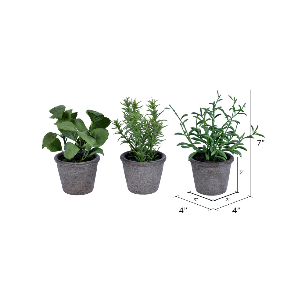 Vickerman 7" Artificial Green Potted Plant Assortment Set of 3