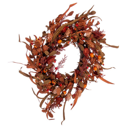 Vickerman 22" Autumn Orange Artificial Assorted Leaf Wreath with Berries.