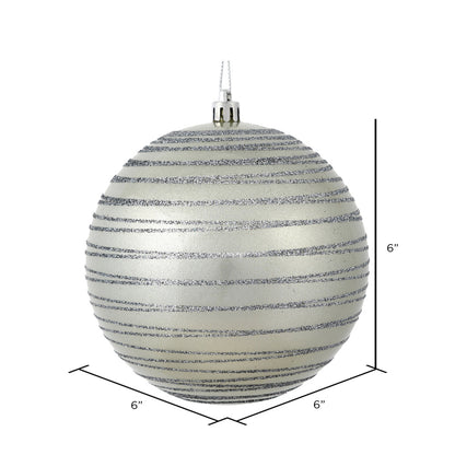 Vickerman 6" Limestone Candy Finish Ball Ornament with Glitter Lines 3 per Bag