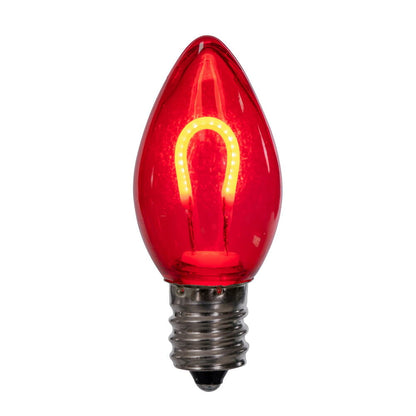 Vickerman C7 Transparent U-Shaped Filament Red Bulb, E12 Base, .6 Watts, 25 Pcs Assorted/Bag.  Colors included are Blue, Red, Green, Purple and Amber.