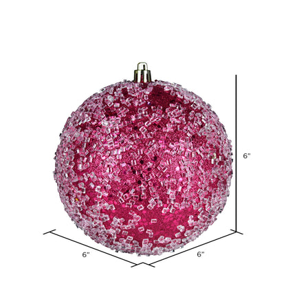 Vickerman 6" Fuchsia Glitter Hail Ball Ornament 4 per Bag