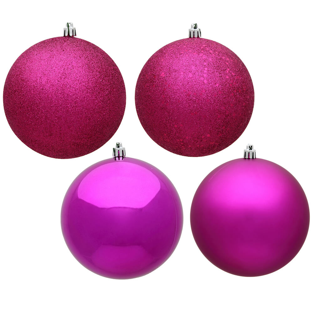 Vickerman 4" Fuchsia 4-Finish Ball Ornament Assortment 12 per Box