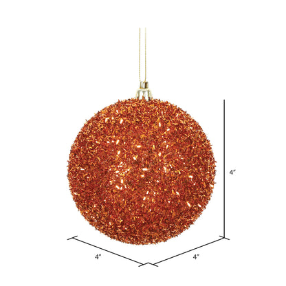 Vickerman 4" Burnished Orange Tinsel Ball Ornament 4 per Bag