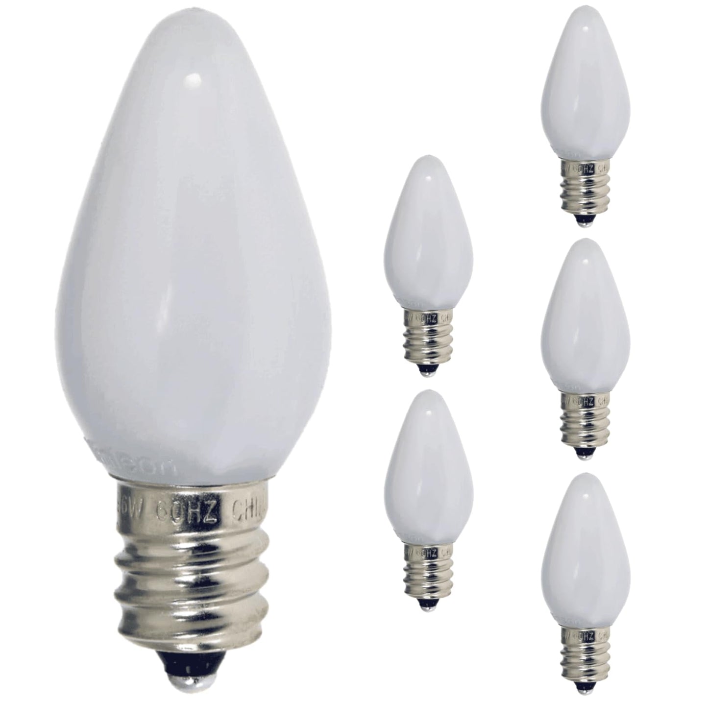 Damar- C7 LED Christmas Night Light Bulb Twinkle Solid White E12 Candelabra Base 0.96W 5000K Bright White 100-130V Pack of 6- Shatterproof Replacement String Lights for Chandelier Window Candle