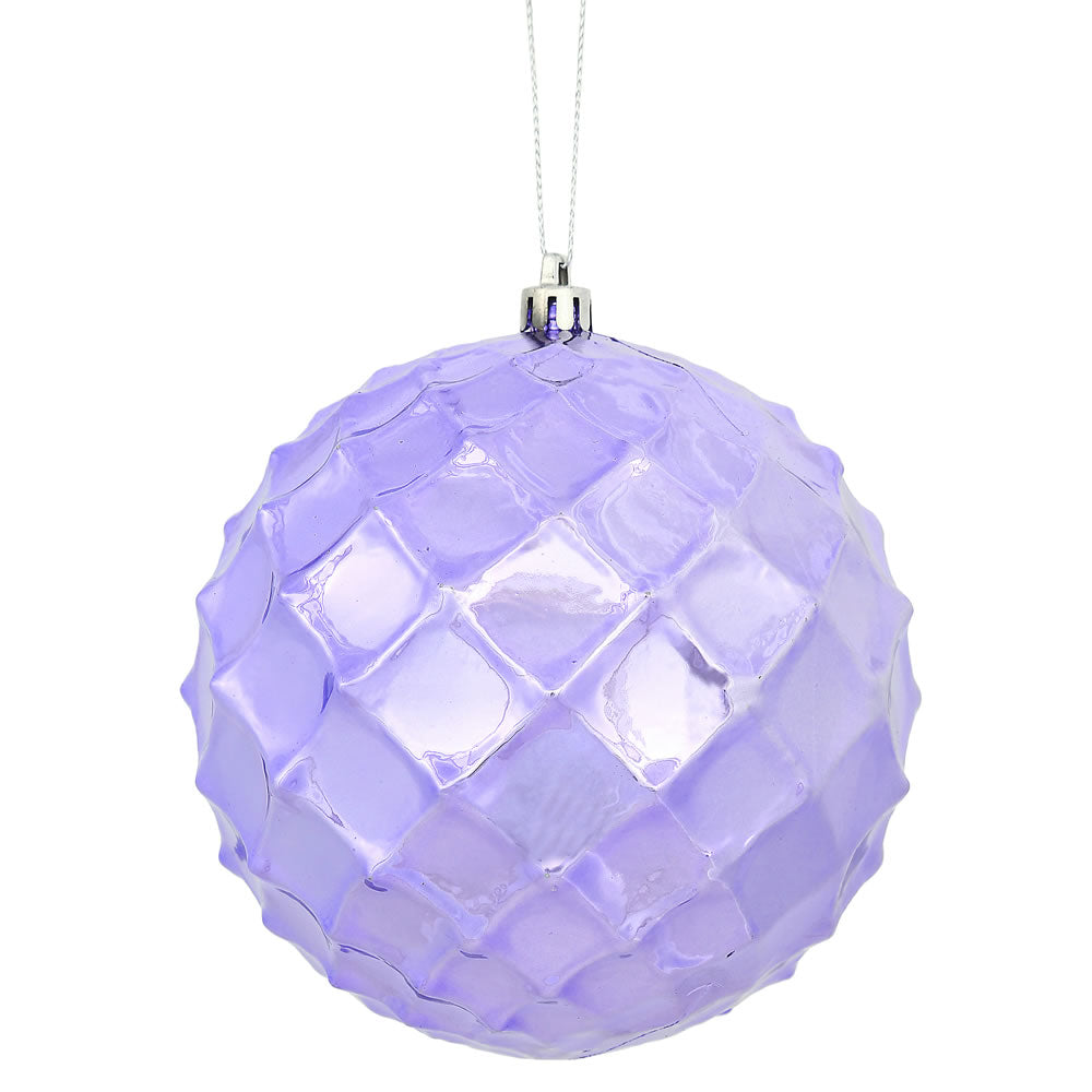 Vickerman 4.75" Lavender Shiny Diamond Bauble Ornament with drilled and wired caps. Comes 4 per Bag.