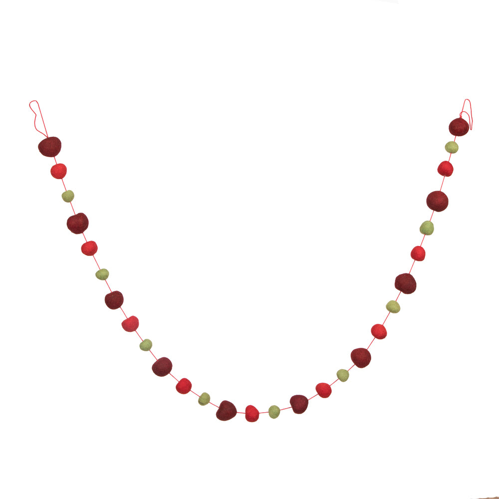 Vickerman 6' Red Green and Burgundy Wool Pom Pom Garland