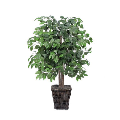 Vickerman 4' Artificial Ficus Bush Square Willow Basket.