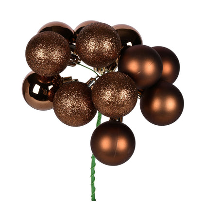 Vickerman 12" Mocha Ball Ornament Christmas Pick 4 per set