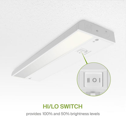 ASD Lighting LED Under Cabinet Linear 12" 5W 120V Dimmable CCT Selectable 2700/3000/4000K Hardwired or Plug-in, Linkable, Hi/Low Switch, White UL