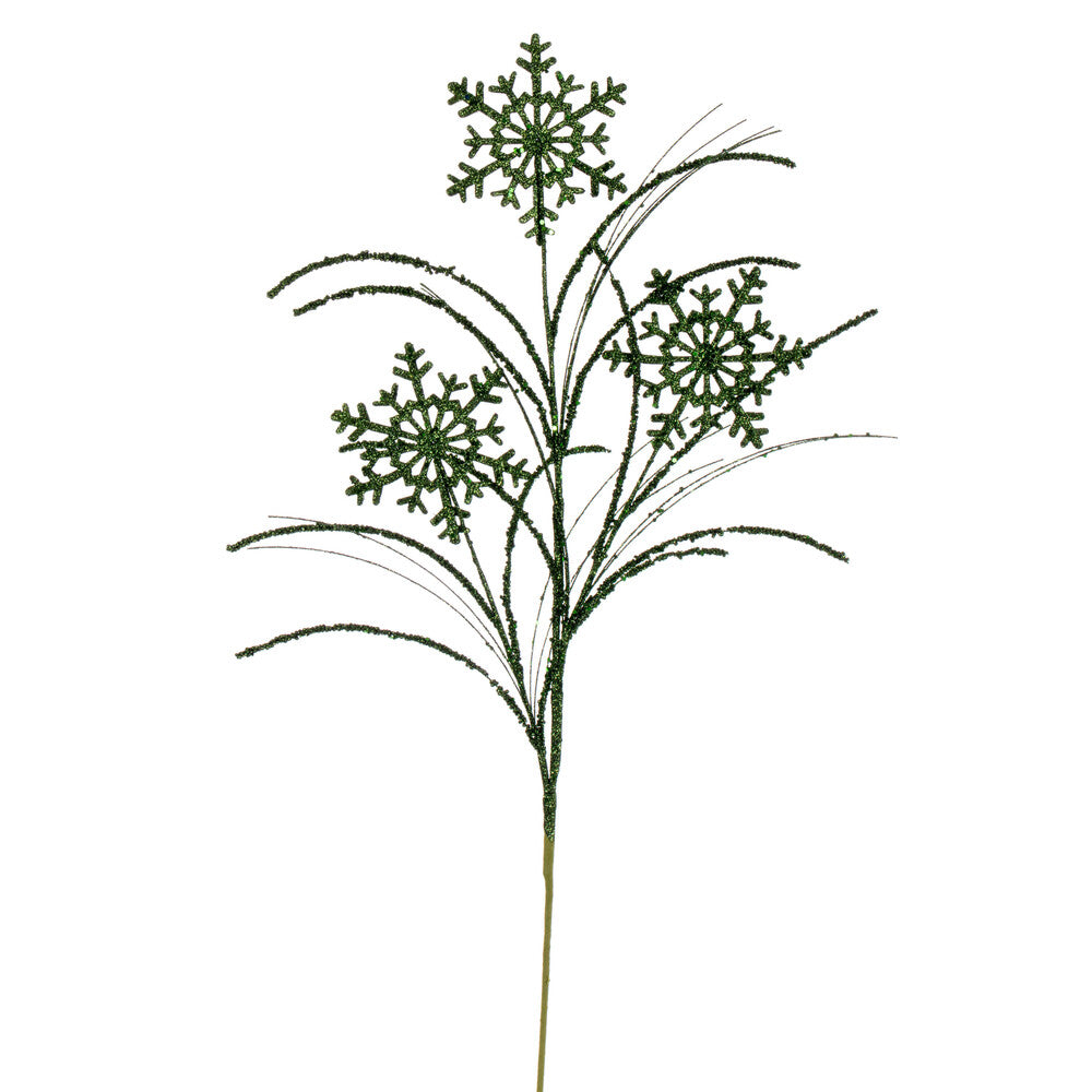 Vickerman 31" Green Snowflake Glitter Spray 6 per bag.