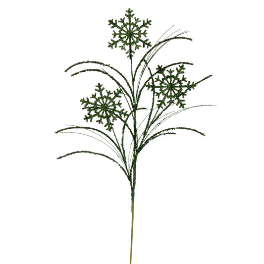 Vickerman 31" Green Snowflake Glitter Spray 6 per bag.