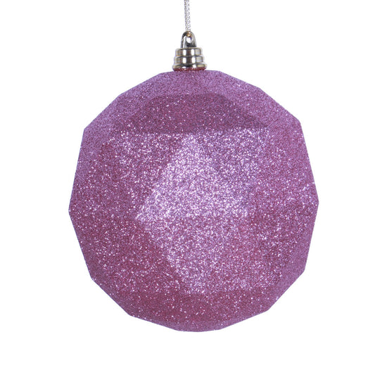 Vickerman 8" Mauve Geometric Ball Ornament Featuring a Glitter Finish.