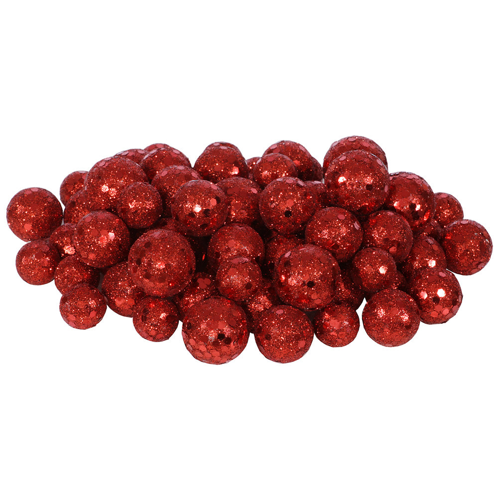 Vickerman 20MM/25MM/30MM Red Glitter Polystyrene Ball Christmas Ornament 72 per Bag