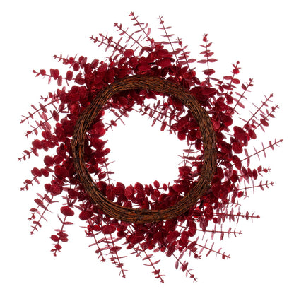 Vickerman 24" Red Artificial Eucalyptus Glitter Wreath.