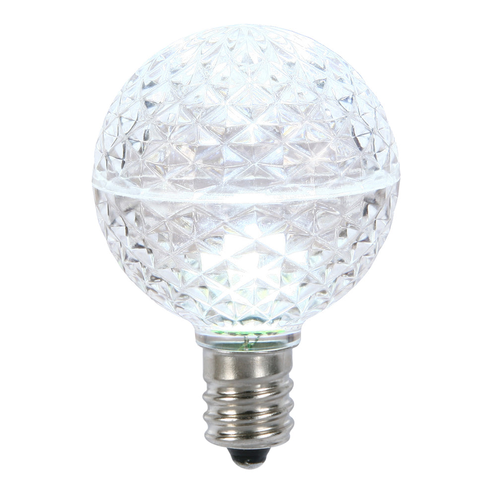 Vickerman G50 LED Cool White Faceted Replacement Bulb E17/C9 Nickel Base 10 Bulbs per Pack.