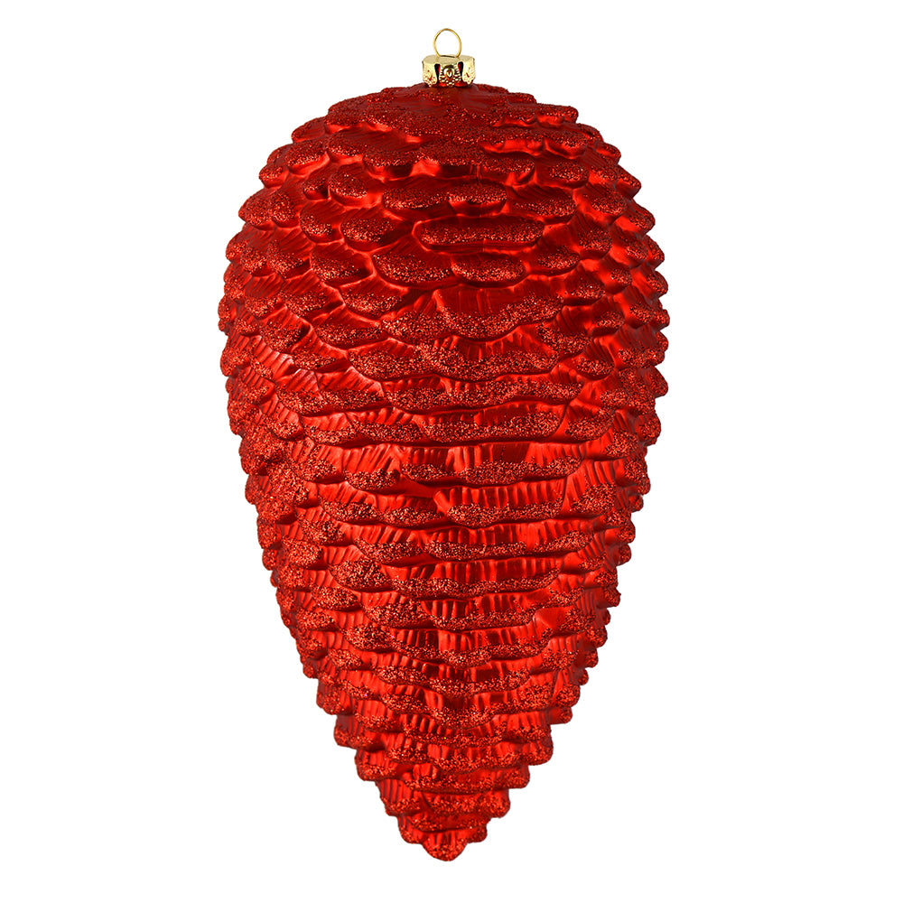 Vickerman 10" Red Matte Glitter Pinecone Christmas Ornament Pack of 2