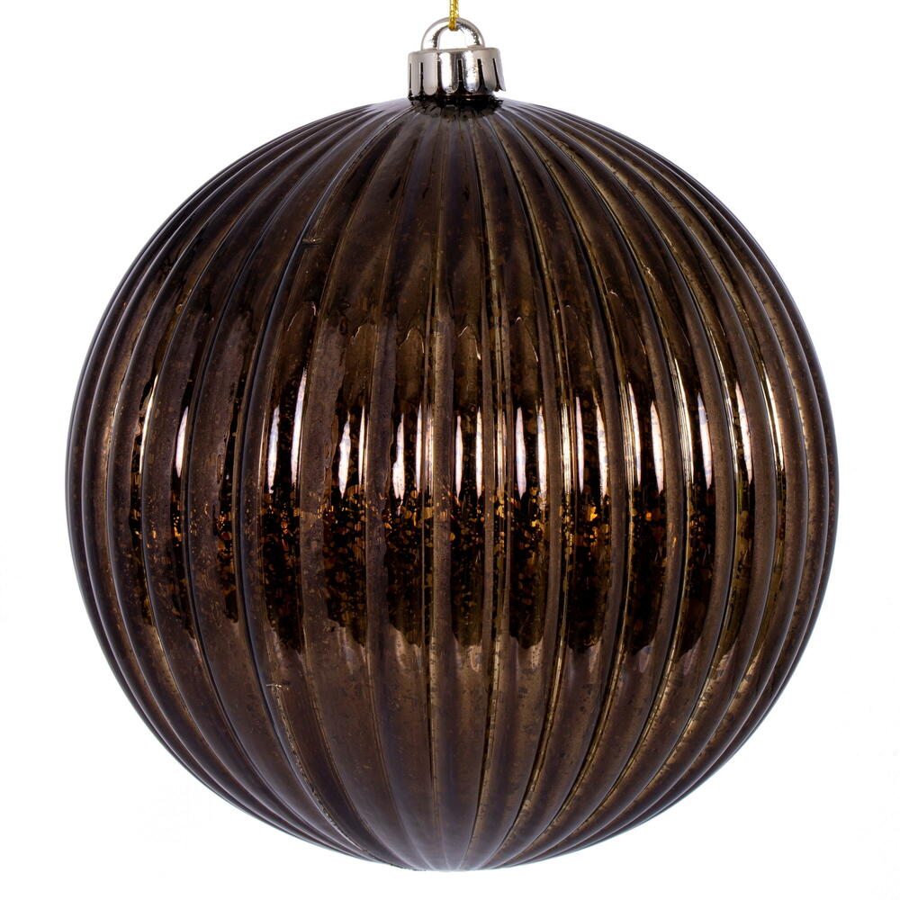 Vickerman 4" Chocolate Shiny Lined Mercury Ball Ornament 6 per bag.