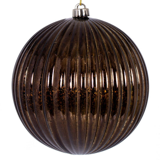 Vickerman 4" Chocolate Shiny Lined Mercury Ball Ornament 6 per bag.