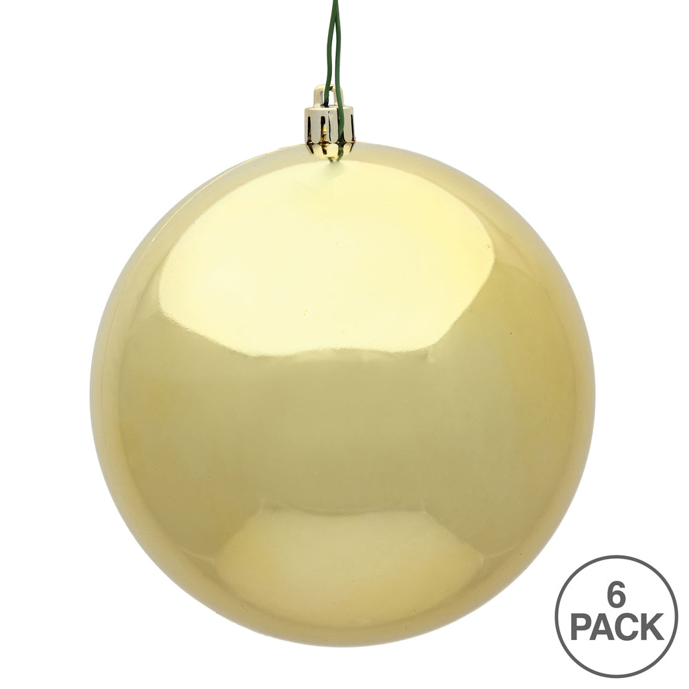 Vickerman 4" Gold Shiny Ball Ornament 6 per Bag