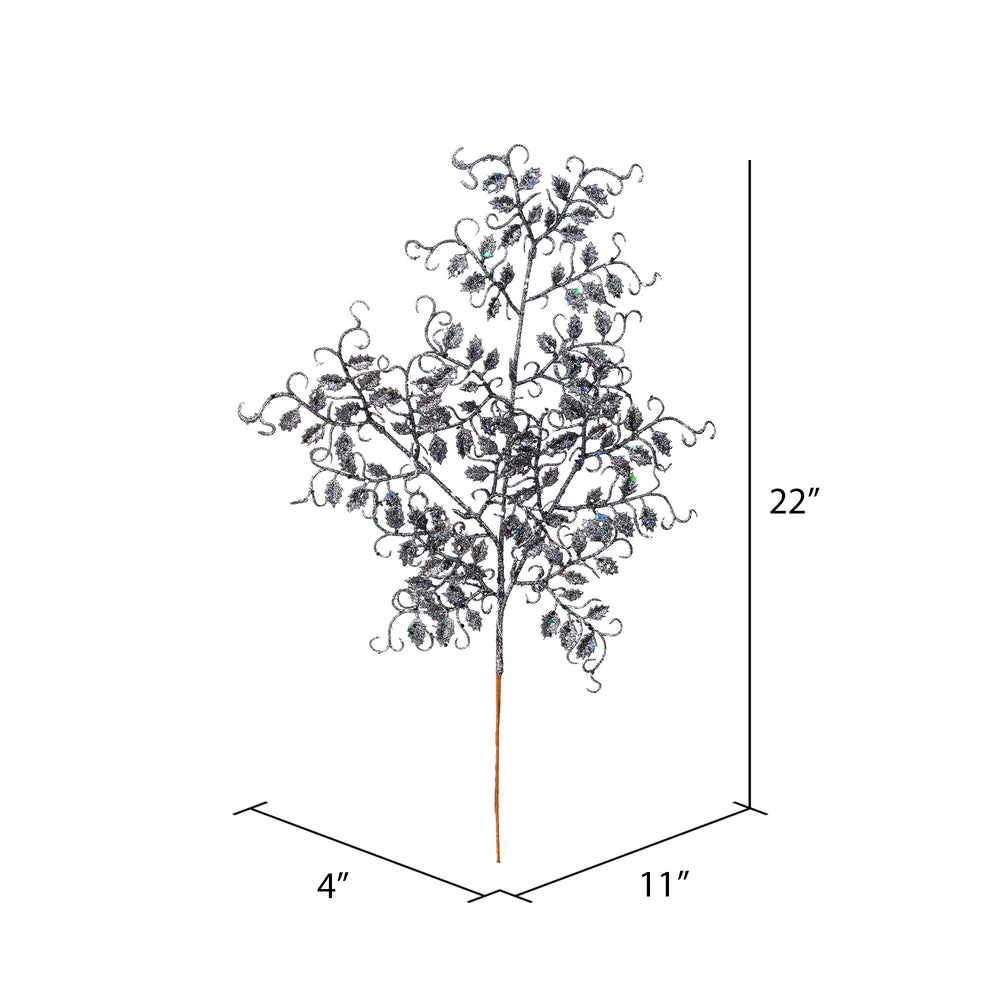 Vickerman 22" Gunmetal Glitter Mini Ruscus Leaf Artificial Christmas Spray. Includes 12 sprays per pack.