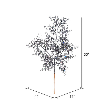 Vickerman 22" Gunmetal Glitter Mini Ruscus Leaf Artificial Christmas Spray. Includes 12 sprays per pack.